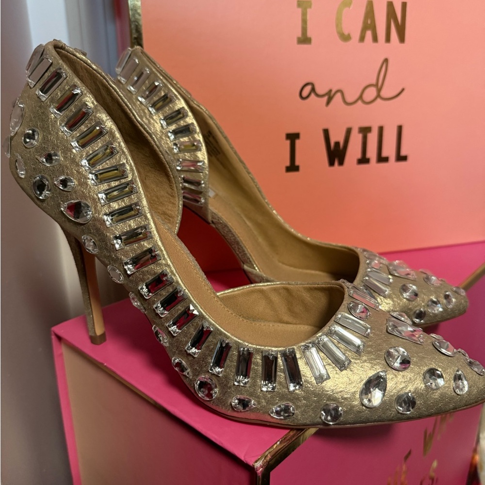 Steve Madden Gold Crystal Embellished Heels